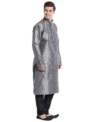 Grey Art silk straight embroidery kurta for men's 3