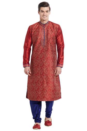 Maroon art silk straight embroidery kurta for men's