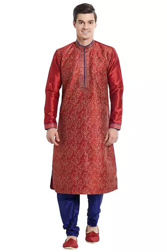 Maroon art silk straight embroidery kurta for men's