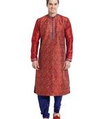 Maroon art silk straight embroidery kurta for men's