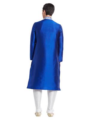Blue Art silk straight embroidery kurta for men's 4