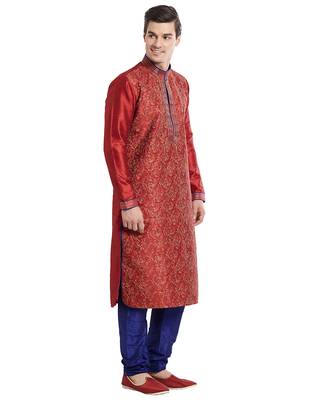Maroon Art silk straight embroidery kurta for men's 3