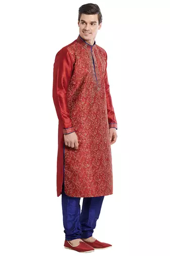 Maroon art silk straight embroidery kurta for men's