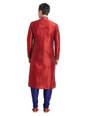 Maroon Art silk straight embroidery kurta for men's 4