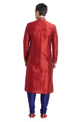 Maroon art silk straight embroidery kurta for men's