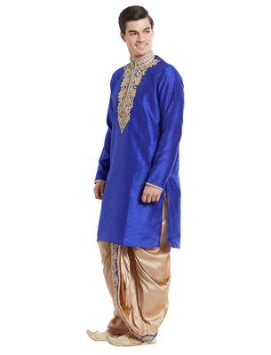 Blue Art silk straight embroidery kurta for men's 2
