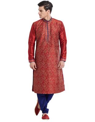 Maroon Art silk straight embroidery kurta for men's 5