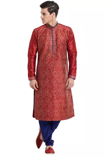 Maroon art silk straight embroidery kurta for men's