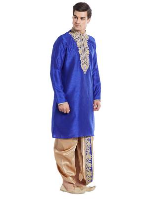 Blue Art silk straight embroidery kurta for men's 3