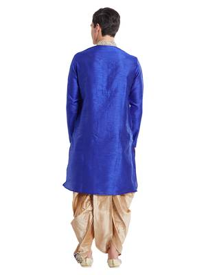 Blue Art silk straight embroidery kurta for men's 4