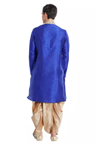 Blue art silk straight embroidery kurta for men's