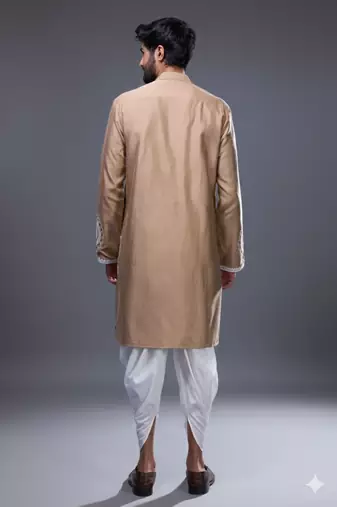 Beige silk straight embroidery beige silk embroidery garden kurta pant set