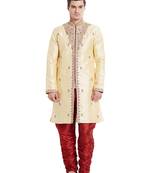 Gold silk straight embroidery with handwork indisherwani for men's