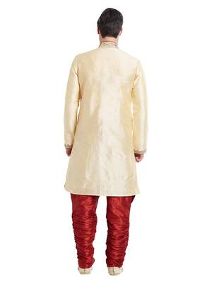 Gold silk blend straight embroidery with handwork indisherwani for men's 4
