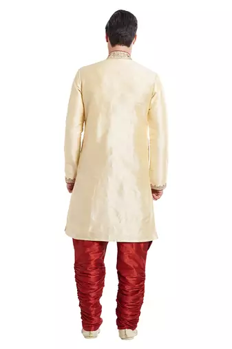 Gold silk straight embroidery with handwork indisherwani for men's