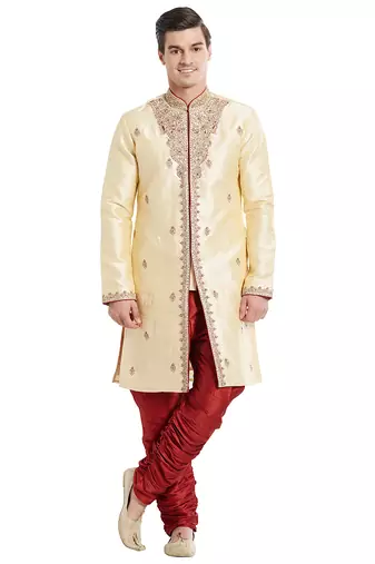Gold silk straight embroidery with handwork indisherwani for men's