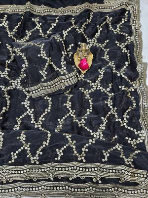 Black Color Sequence Work art silk saree 3
