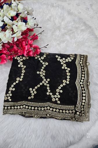 Black Color Sequence Work Silk Saree