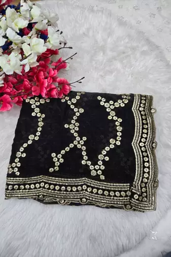 Black Color Sequence Work Silk Saree