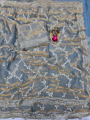 Grey Color Sequence Work art silk saree 3