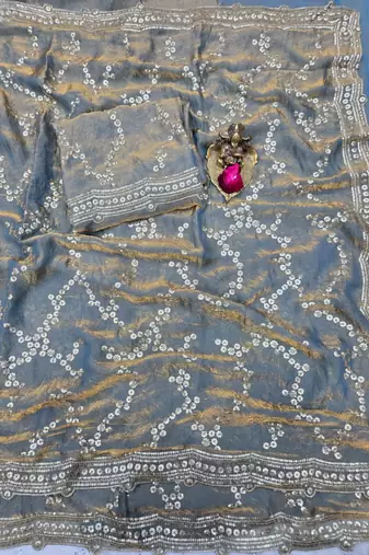 Grey Color Sequence Work art silk saree