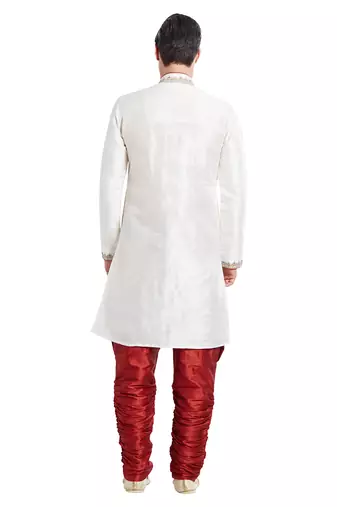 Cream silk straight embroidery with handwork indisherwani for men's