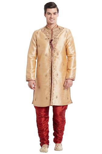 Gold silk straight embroidery with handwork indisherwani for men's
