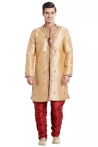 Gold silk straight embroidery with handwork indisherwani for men's