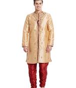 Gold silk straight embroidery with handwork indisherwani for men's