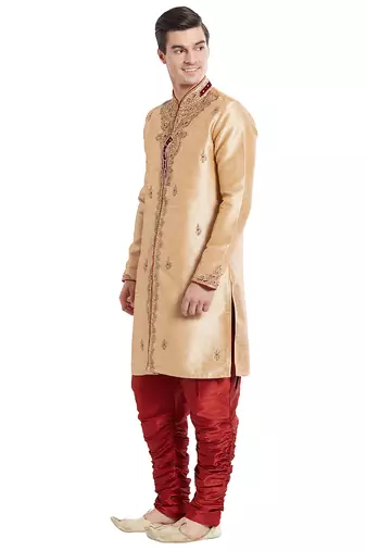 Gold silk straight embroidery with handwork indisherwani for men's