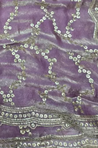Lavender Color Sequence Work Silk Saree