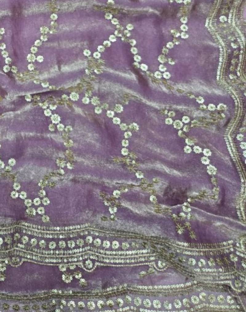 Lavender Color Sequence Work Silk Saree