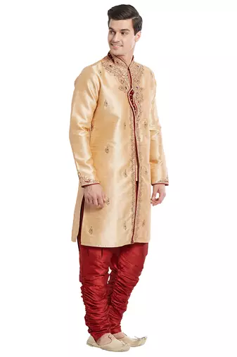 Gold silk straight embroidery with handwork indisherwani for men's