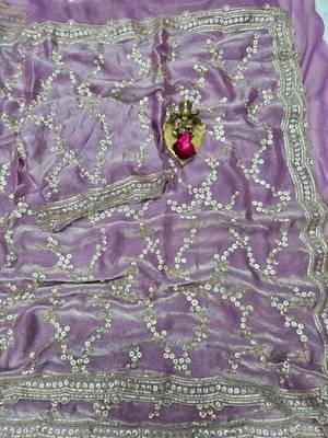Lavender Color Sequence Work art silk saree 2