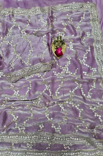 Lavender Color Sequence Work art silk saree