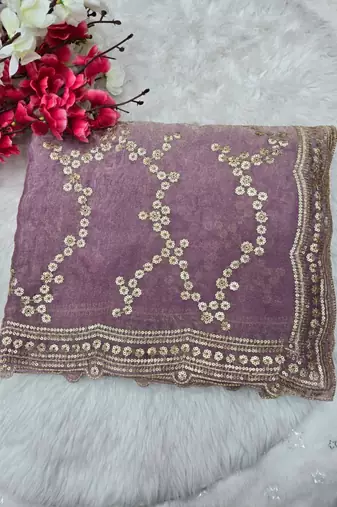 Lavender Color Sequence Work art silk saree