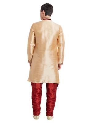 Gold silk blend straight embroidery with handwork indisherwani for men's 4
