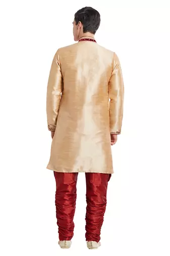 Gold silk straight embroidery with handwork indisherwani for men's