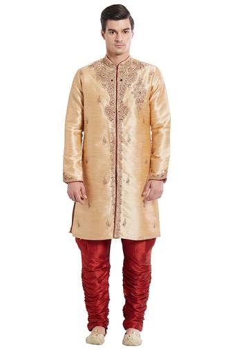 Gold silk straight embroidery with handwork indisherwani for men's