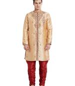 Gold silk straight embroidery with handwork indisherwani for men's