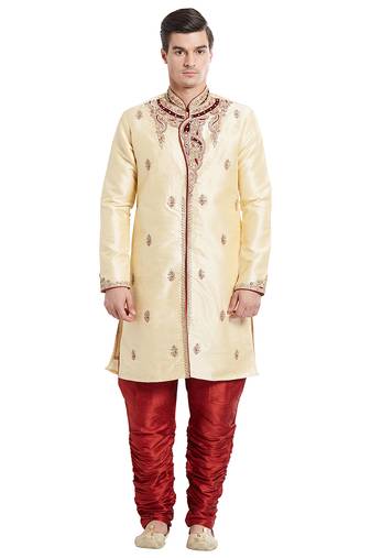 Gold silk straight embroidery with handwork indisherwani for men's
