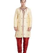 Gold silk straight embroidery with handwork indisherwani for men's