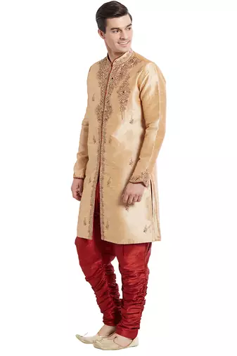 Gold silk straight embroidery with handwork indisherwani for men's