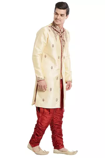 Gold silk straight embroidery with handwork indisherwani for men's