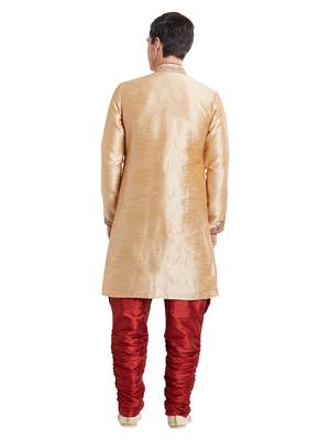 Gold silk blend straight embroidery with handwork indisherwani for men's 4