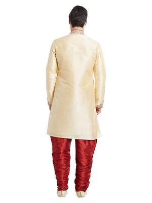 Gold silk straight embroidery with handwork indisherwani for men's 4