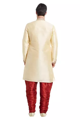 Gold silk straight embroidery with handwork indisherwani for men's