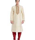 Fawn art silk straight embroidery kurta for men's