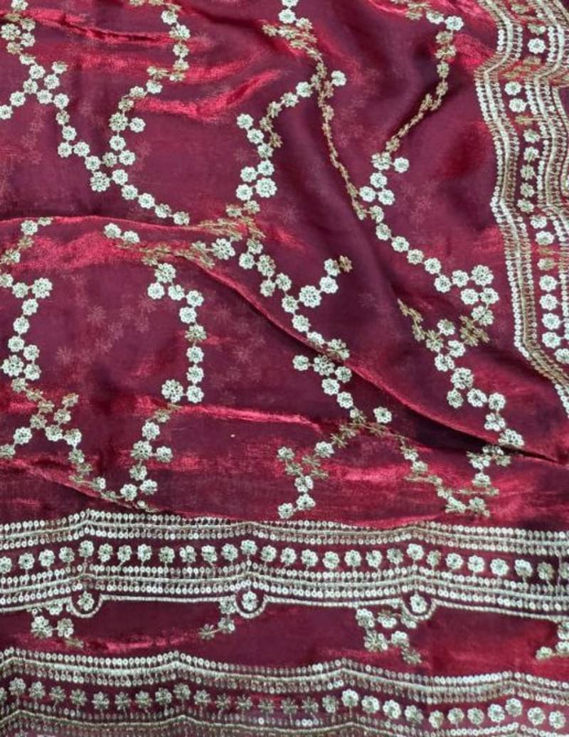 Maroon Color Sequence Work Silk Saree