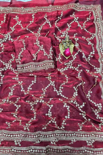 Maroon Color Sequence Work art silk saree